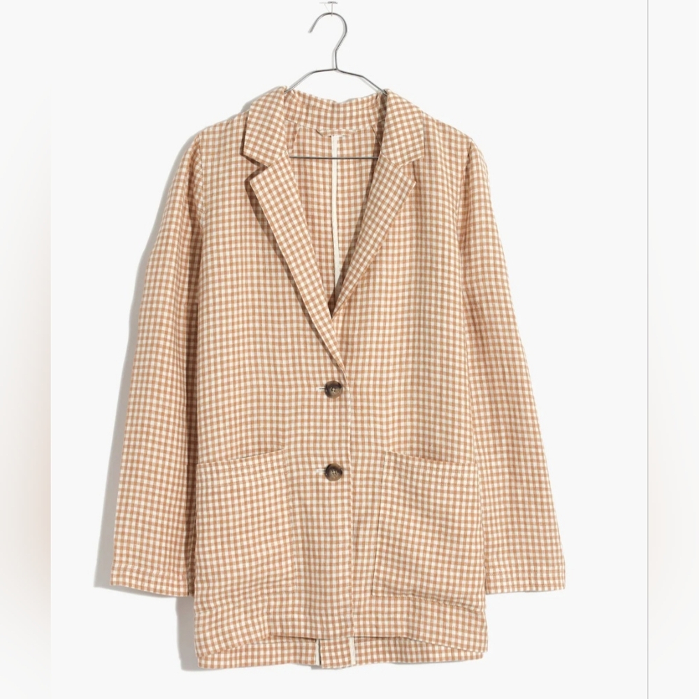 Madewell | Linen Dorset Blazer in Gingham Check | Melange Check Earthen Sand
